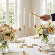 Product Tall taper candle holder, gold metal, 27.5cm, 4 pieces