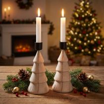 Product Stick candle holder wooden decoration Christmas tree natural H16cm 2 pcs