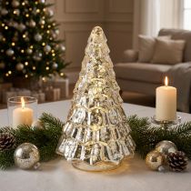 Product Mini Christmas Tree with LED Lighting Silver Gold Glass 28 cm