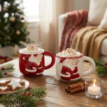 Product Christmas Mug Ceramic Christmas Couple Red White H8.5cm 2pcs