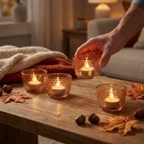 Product Tealight holder glass lantern retro orange Ø8cm H5cm 4pcs