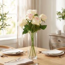 Product Artificial Roses Artificial Flower Bouquet Roses Cream Pink Pick 54cm