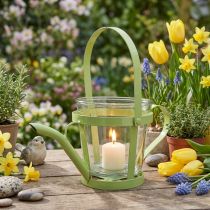 Product Lantern glass decorative watering can metal green Ø14cm H13cm