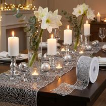 Product Deco ribbon mesh ribbon silver 50mm 20m
