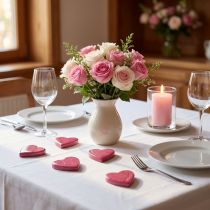 Product Wooden hearts decoration hearts pink shiny scatter decoration 4.5cm 8 pcs