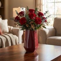 Product Ceramic Vase Flower Vase Red Hexagonal Ø14.5cm H21.5cm