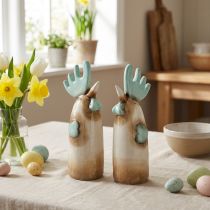 Product Ceramic Rooster Kitchen Decoration Chicken Light Blue Brown H23cm 2 pcs