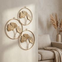 Product Ginkgo decorative gold hangers, vintage metal decoration, Ø16cm, set of 3, wall decoration