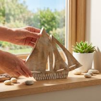 Product Wooden sailboat, maritime decoration, wooden boat natural color, white H23cm