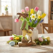 Product Easter bunny with child, spring decoration made of wood, rabbit father, Easter nature, green, yellow H22cm