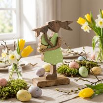 Product Bunny mother with child, Easter decoration, spring, Easter bunny made of wood, natural, green, yellow H22cm