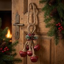 Product Christmas hanging decoration, red bells with bow, 51cm, festive hanging decoration, Christmas ornament, door wreath