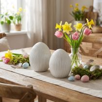 Product Easter Eggs Ceramic Decorative Egg with Grooves White Grey 10×12.5cm 2 Pcs