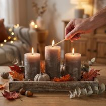 Product Rustic, solid-colored brown pillar candles, 70x80mm, set of 4; high-quality decorative candles for a cozy atmosphere