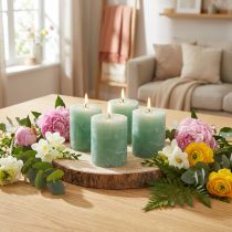 Product Solid-colored pillar candles, green jade, 70×80mm, set of 4, for decoration and relaxation
