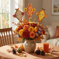 Product Wooden Autumn Kite Plant Stakes – 33.5cm, Set of 6 in Natural, Orange & Yellow