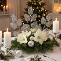 Product Artificial Plants, Branch Decoration, Decorative Leaf Silver Glitter L36cm 10 Pcs