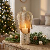 Product Gold Metal Angel Candle Holder - 27cm Festive Decoration