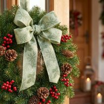 Product Decorative Ribbon Holly and Mistletoe 40mm x 15m Green Polyester