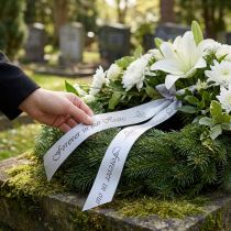 Product Mourning Ribbon Silver Black Saying Forever in … 25mm 25m