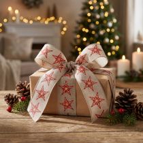 Product Decorative Ribbon with Red Stars, 40mm Wide, 15m Roll