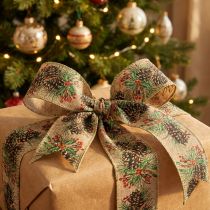 Product Decorative ribbon Christmas cones wide gift ribbon natural 60mm 10m