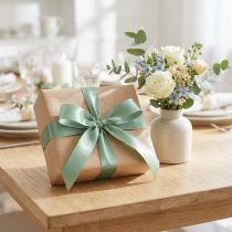 Product Decorative ribbon taffeta ribbon gift ribbon green sage 15mm 50m