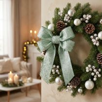 Product Decorative Ribbon with Classic Pattern, Sage Green with Glitter, 40mm x 15m, Polyester