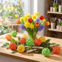 Product Rattan balls table decoration rattan green yellow orange sorted Ø5cm 24 pcs