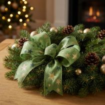 Product Christmas ribbon with stars gift ribbon green with wire edge 40mm 15m