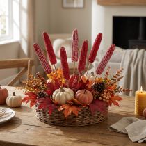 Product Dried Corn cobs on stick Décor Red White washed 20 pcs