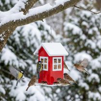 Product Bird Feeder Red and White Metal Bird Feeder H19cm