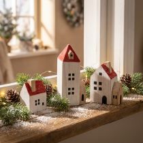 Product Decorative wooden house set, red and white, multi-piece winter decoration, 13cm, 6 pieces