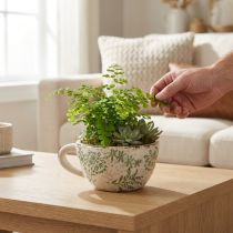 Product Ceramic plant pot with floral pattern, room decoration, 18cm