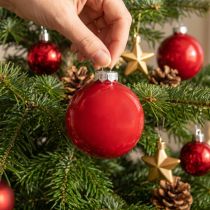 Product Christmas baubles, red glossy glass, tree ornaments, Ø7.5cm, 12 pieces