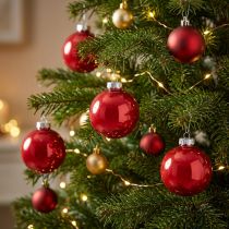 Product Red Christmas baubles, glass tree ornaments, shiny, Ø6cm, 24 pieces