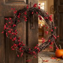 Product Artificial rosehip wreath decoration autumn wreath red Ø50cm