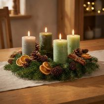 Product Set of 12 Rustic Green Pillar Candles in Three Shades – 70x100mm