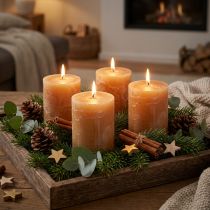Product Solid-colored caramel pillar candles 60×80mm, set of 4, elegant candles for decoration and coziness