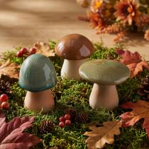 Product Ceramic Mushroom Decorations Brown Green Blue Set of 3 Autumn Decor H6-7.5cm