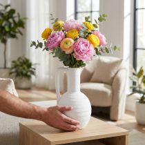 Product Decorative Vase White Flower Vase with Handle Ceramic H26cm