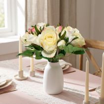 Product Artificial Roses Cream Yellow Pink Artificial Roses Decoration Bouquet 29cm 12 Pcs