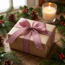Product Gift ribbon Checked Bordeaux 8mm 20m