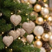 Product Glitter Heart for Hanging Champagne 6cm x 6.5cm 12 pcs