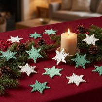 Product Scatter decoration Christmas star green, white assorted 4cm 72 pcs