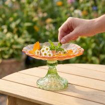 Product Decorative glass plate with foot, flower design for stylish table decoration and summer decor, 15cm