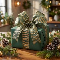 Product Chiffon decorative ribbon in green/gold, 25mm width, 15m length - ideal for gift wrapping