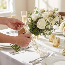 Product Decorative ribbon chiffon white/gold 25mm 15m