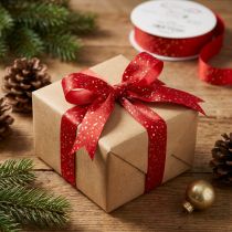 Product Christmas ribbon with golden speckles, red, 25mm, 20m