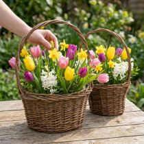 Product Oval Wicker Plant Basket with Handle Brown 28/24cm Set of 2